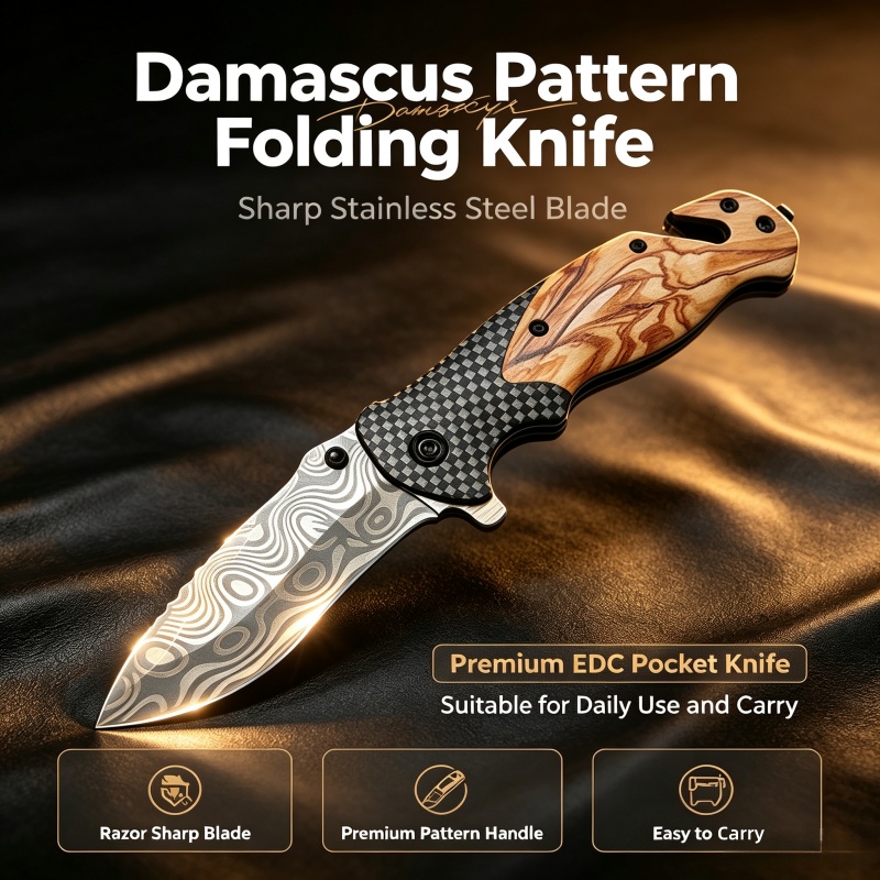 Couteau pliant à motif Damas,  - Edc Concealed Carry Knife avis et prix